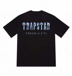 Men's Trapstar Decoded T Shirts Black / Blue Camo | USA-520894