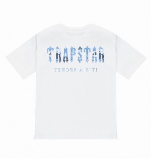 Men's Trapstar Decoded T Shirts White / Blue Camo | USA-825317