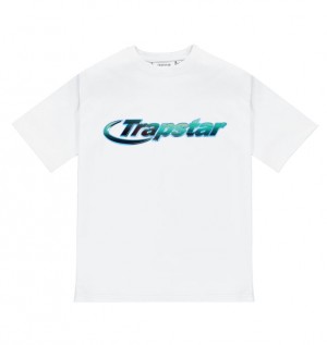 Men's Trapstar Hyperdrive Chrome T Shirts White / Turquoise | USA-049657