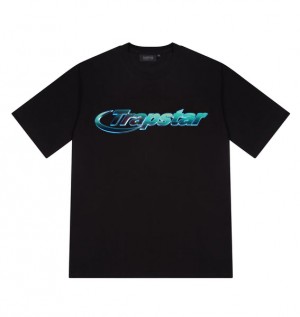 Men's Trapstar Hyperdrive Chrome T Shirts Black / Turquoise | USA-628314