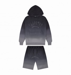 Men's Trapstar Irongate Arch Chenille Hoodie Short Sets Black | USA-609512