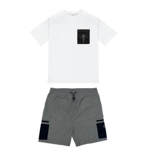 Men's Trapstar Irongate Mesh Pocket Short Sets White / Black | USA-276183