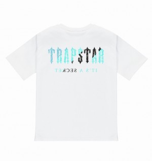 Men's Trapstar Irongate Paisley T Shirts White / Turquoise | USA-901246