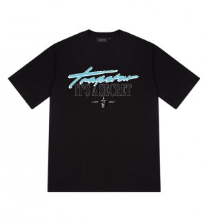 Men's Trapstar It's A Secret 2023 T Shirts Black / Turquoise | USA-745316