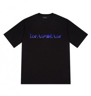 Men's Trapstar Script Fade T Shirts Black / Blue | USA-296345