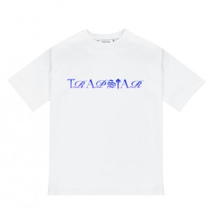 Men's Trapstar Script Fade T Shirts White / Blue | USA-476305