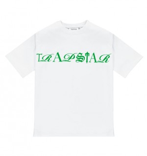 Men's Trapstar Script T Shirts White / Green | USA-879465