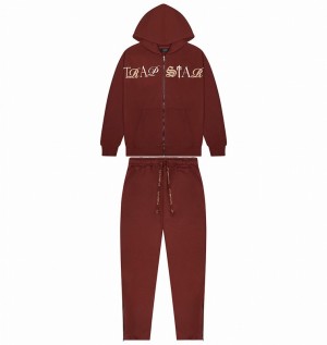 Men's Trapstar Script Zip Through Tracksuits Burgundy | USA-789423