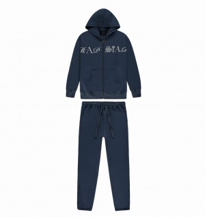 Men's Trapstar Script Zip Tracksuits Navy | USA-480697