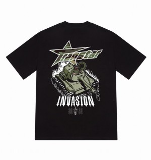 Men's Trapstar Trap Invasion T Shirts Black | USA-894762