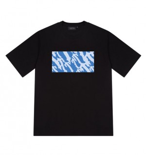 Men's Trapstar Wavy T Box T Shirts Black / Blue | USA-239146