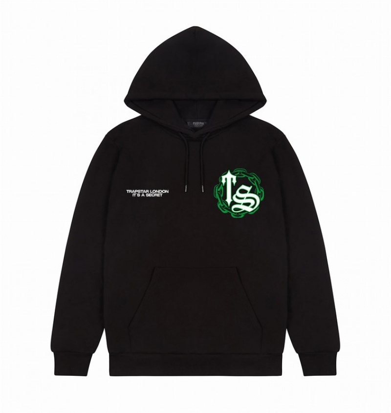 Men's Trapstar Chain Script Hoodie Black / Green | USA-596471