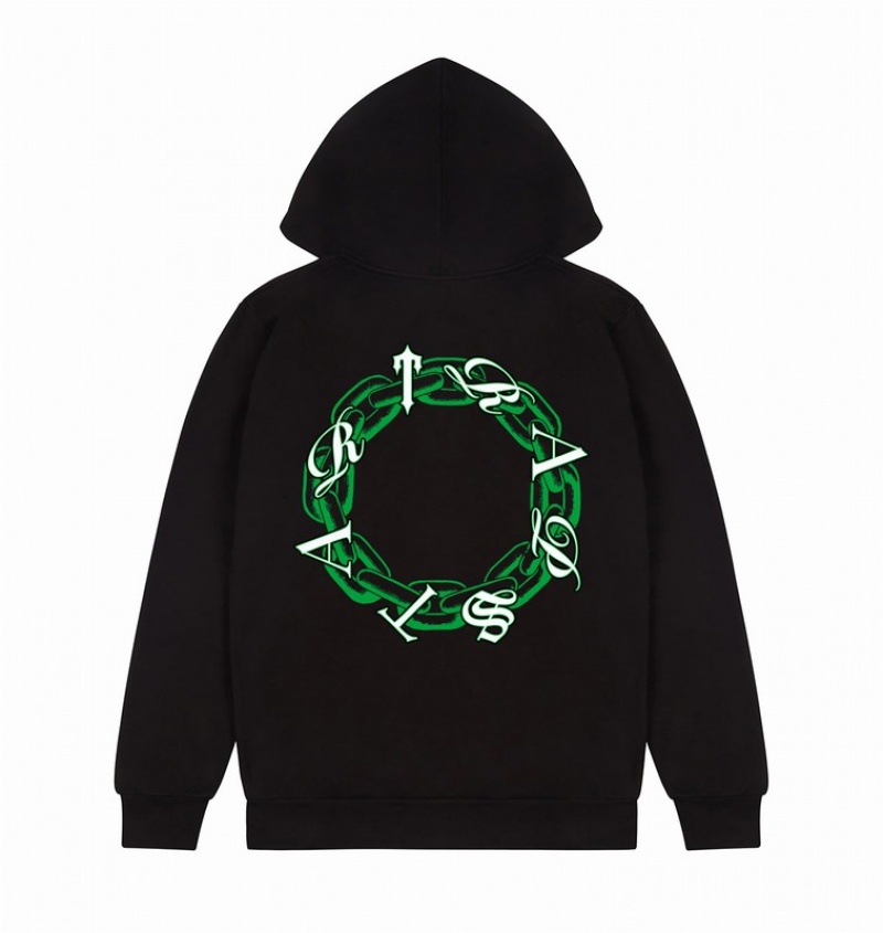 Men\'s Trapstar Chain Script Hoodie Black / Green | USA-596471