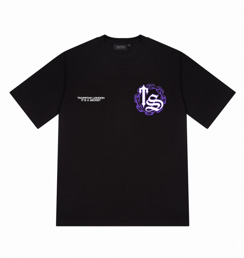 Men's Trapstar Chain Script T Shirts Black / Purple | USA-907568