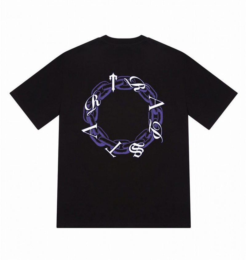 Men\'s Trapstar Chain Script T Shirts Black / Purple | USA-907568