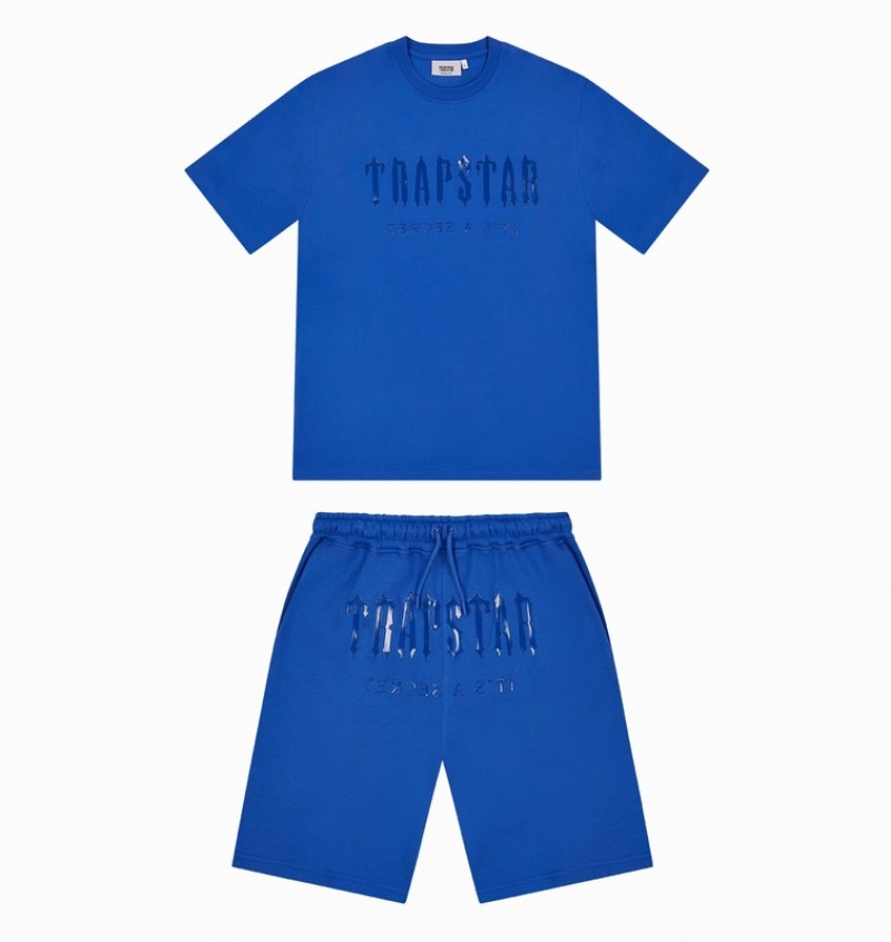 Men\'s Trapstar Decoded Gel Shorts Sets Blue | USA-572139