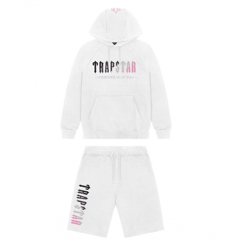 Men\'s Trapstar Decoded Hooded Short Sets White / Pink | USA-876950