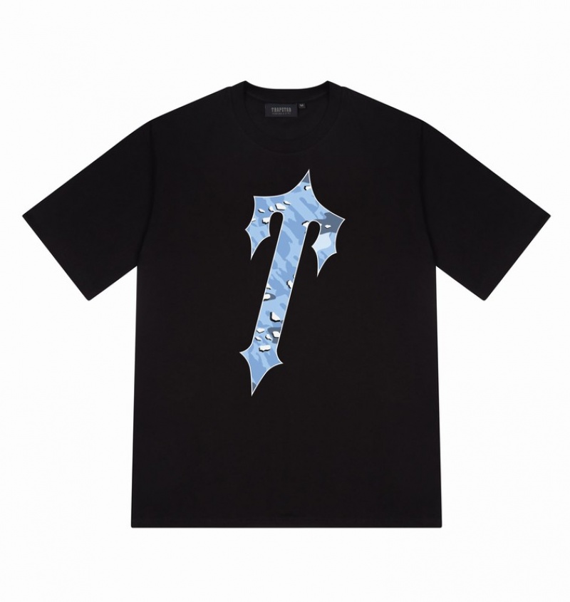 Men's Trapstar Decoded T Shirts Black / Blue Camo | USA-520894