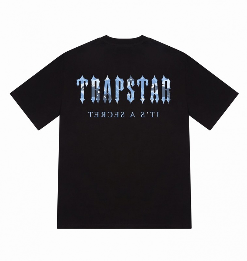 Men\'s Trapstar Decoded T Shirts Black / Blue Camo | USA-520894