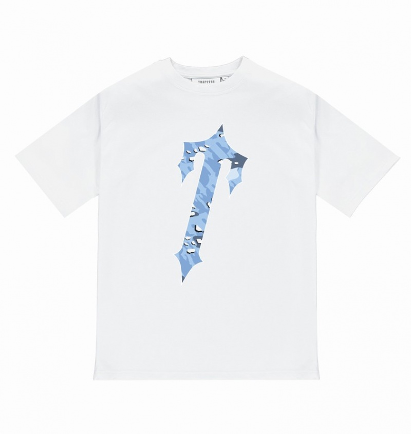 Men's Trapstar Decoded T Shirts White / Blue Camo | USA-825317