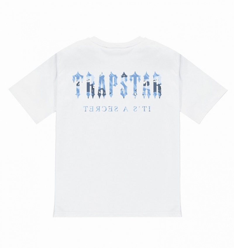 Men\'s Trapstar Decoded T Shirts White / Blue Camo | USA-825317