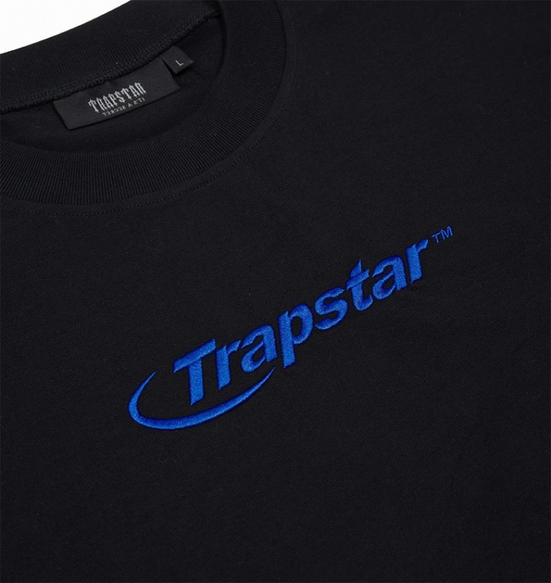 Men's Trapstar Hyperdrive Embroidered T Shirts Black / Blue | USA-539760