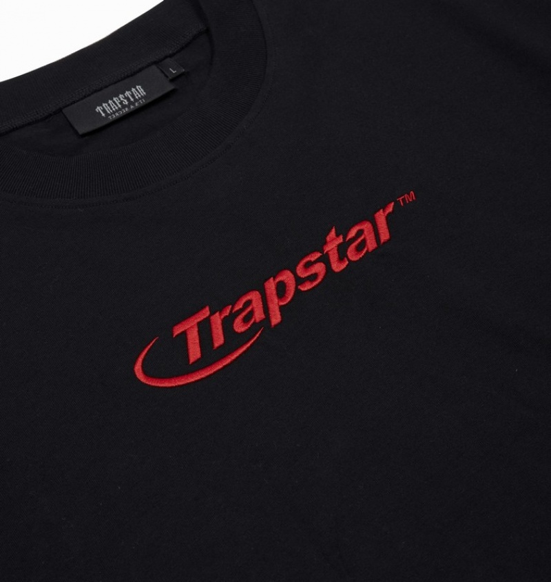 Men's Trapstar Hyperdrive Embroidered T Shirts Black / Red | USA-459823