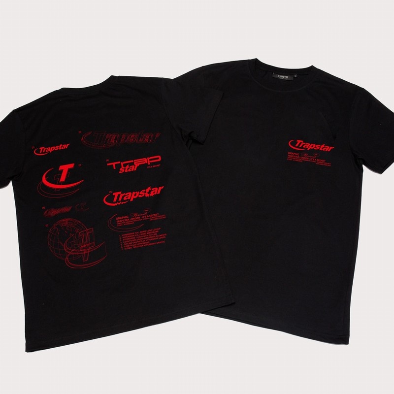 Men's Trapstar Hyperdrive Odyssey T Shirts Black | USA-928365