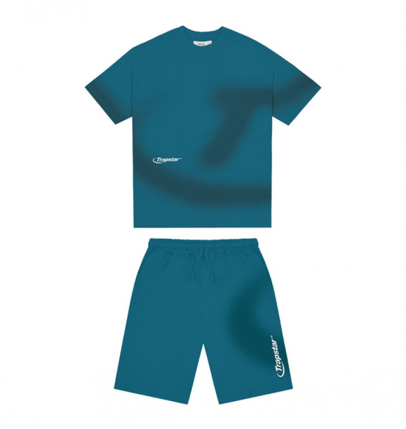 Men\'s Trapstar Hyperdrive Spray Short Sets Turquoise | USA-791602