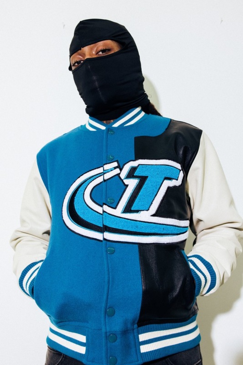 Men's Trapstar Hyperdrive T Chenille Jackets Blue / Black / White | USA-713036