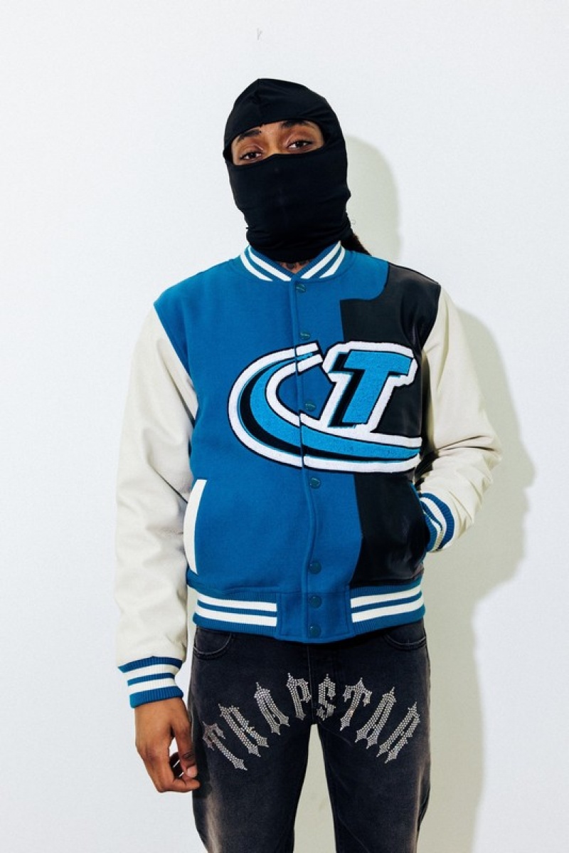 Men's Trapstar Hyperdrive T Chenille Jackets Blue / Black / White | USA-713036