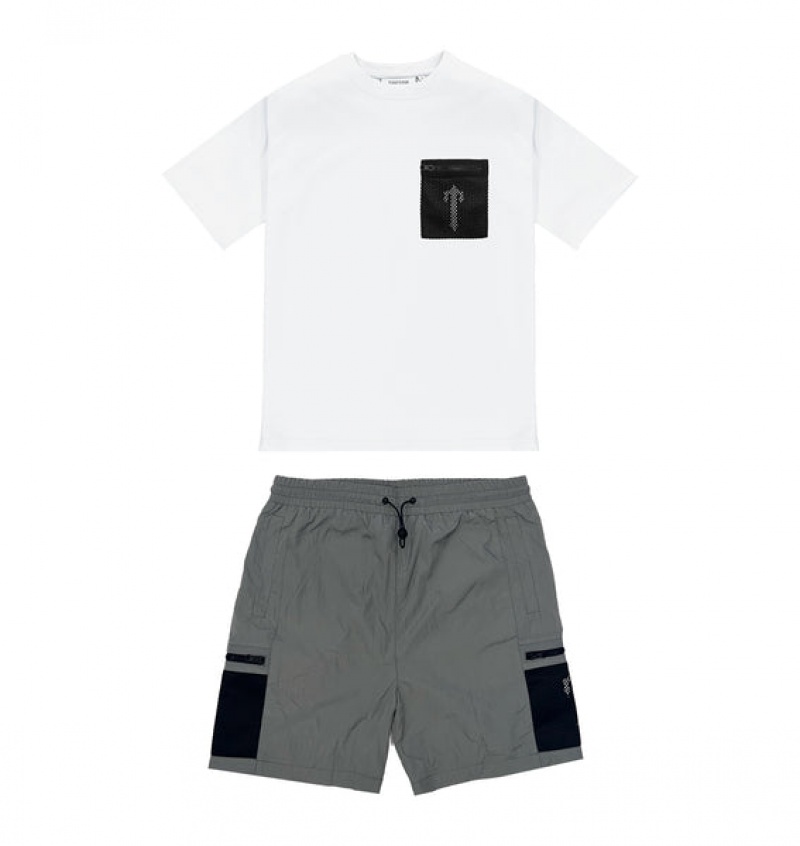 Men\'s Trapstar Irongate Mesh Pocket Short Sets White / Black | USA-276183