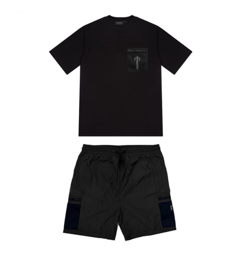 Men\'s Trapstar Irongate Mesh Pocket Short Sets Black / White | USA-532760