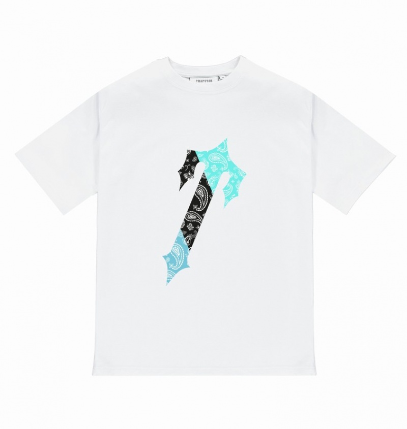 Men's Trapstar Irongate Paisley T Shirts White / Turquoise | USA-901246