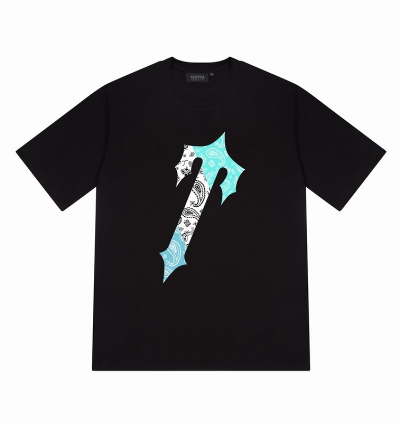 Men's Trapstar Irongate Paisley T Shirts Black / Turquoise | USA-190475