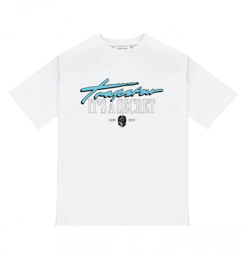 Men\'s Trapstar It\'s A Secret 2023 T Shirts White / Turquoise | USA-278495