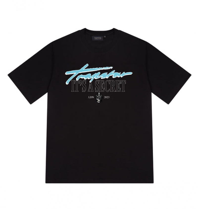 Men\'s Trapstar It\'s A Secret 2023 T Shirts Black / Turquoise | USA-745316