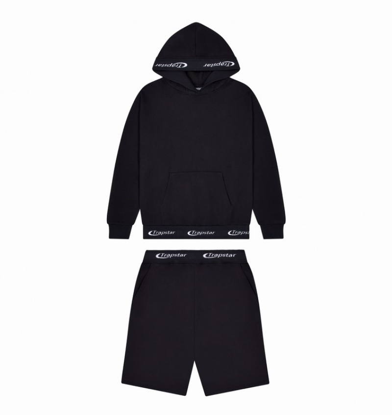 Men\'s Trapstar *PRE ORDER* Hyperdrive Rib Hoodie Shorts Sets Black | USA-143672