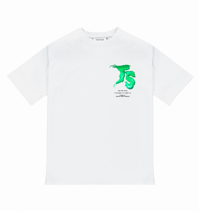 Men's Trapstar Press Start T Shirts White | USA-625714