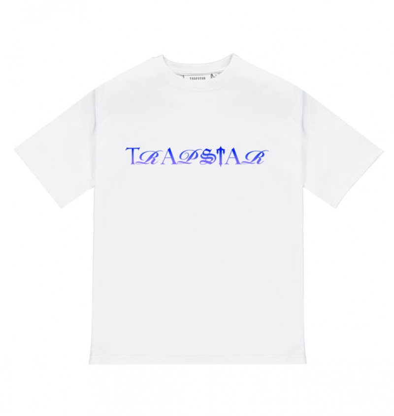 Men\'s Trapstar Script Fade T Shirts White / Blue | USA-476305