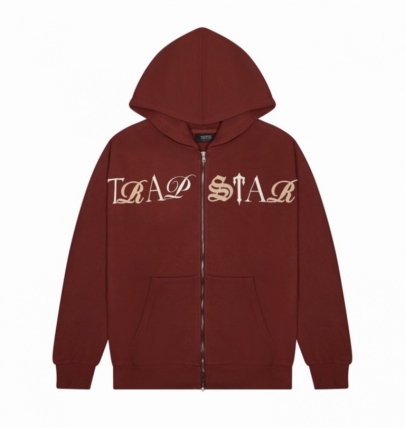 Men's Trapstar Script Zip Through Tracksuits Burgundy | USA-789423