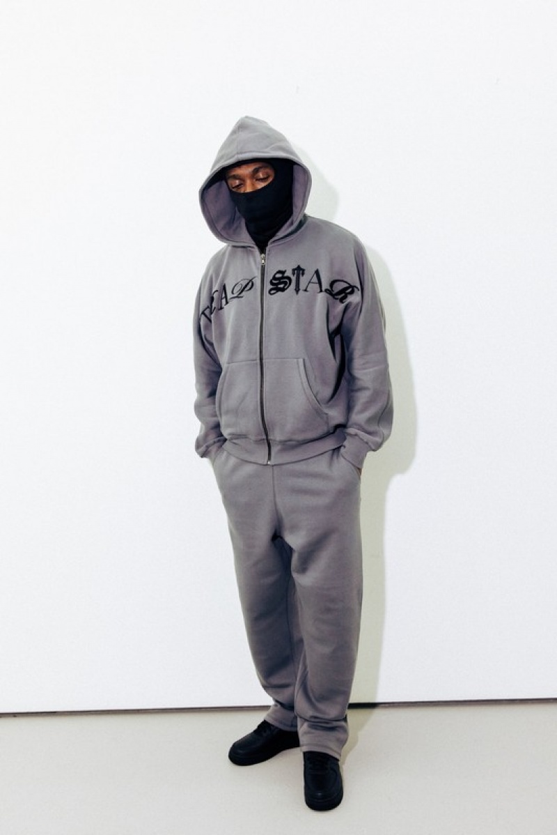 Men's Trapstar Script Zip Tracksuits Grey | USA-287435