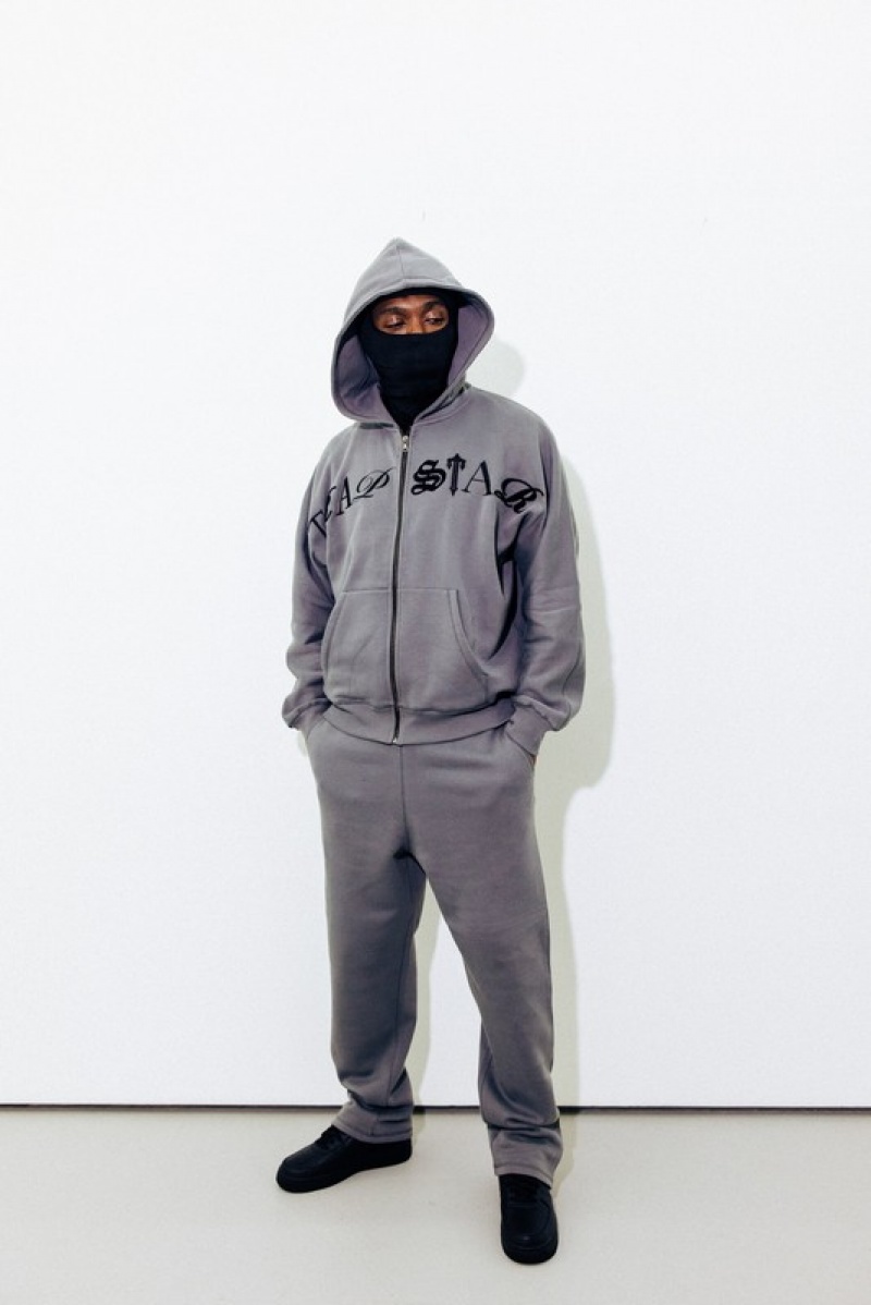 Men's Trapstar Script Zip Tracksuits Grey | USA-287435