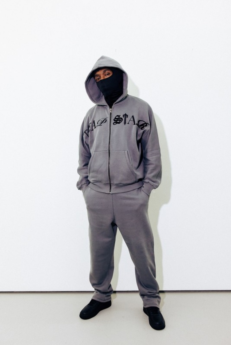 Men's Trapstar Script Zip Tracksuits Grey | USA-287435