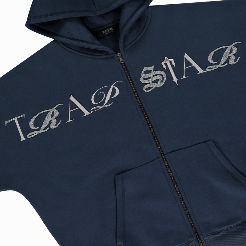 Men's Trapstar Script Zip Tracksuits Navy | USA-480697