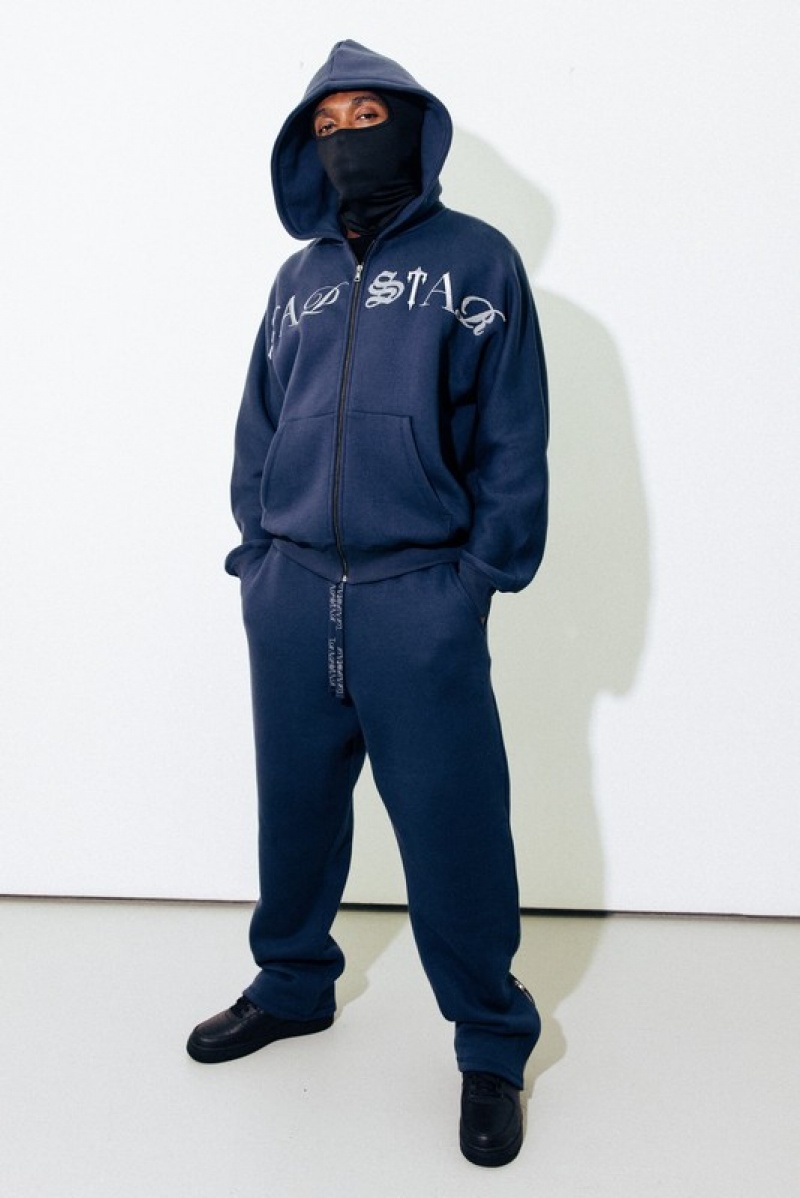 Men's Trapstar Script Zip Tracksuits Navy | USA-480697