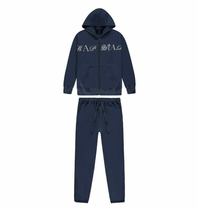 Men\'s Trapstar Script Zip Tracksuits Navy | USA-480697