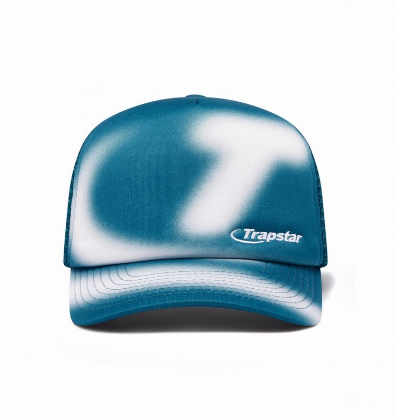 Unisex Trapstar Hyperdrive Blur Trucker Caps Turquoise / White | USA-713045