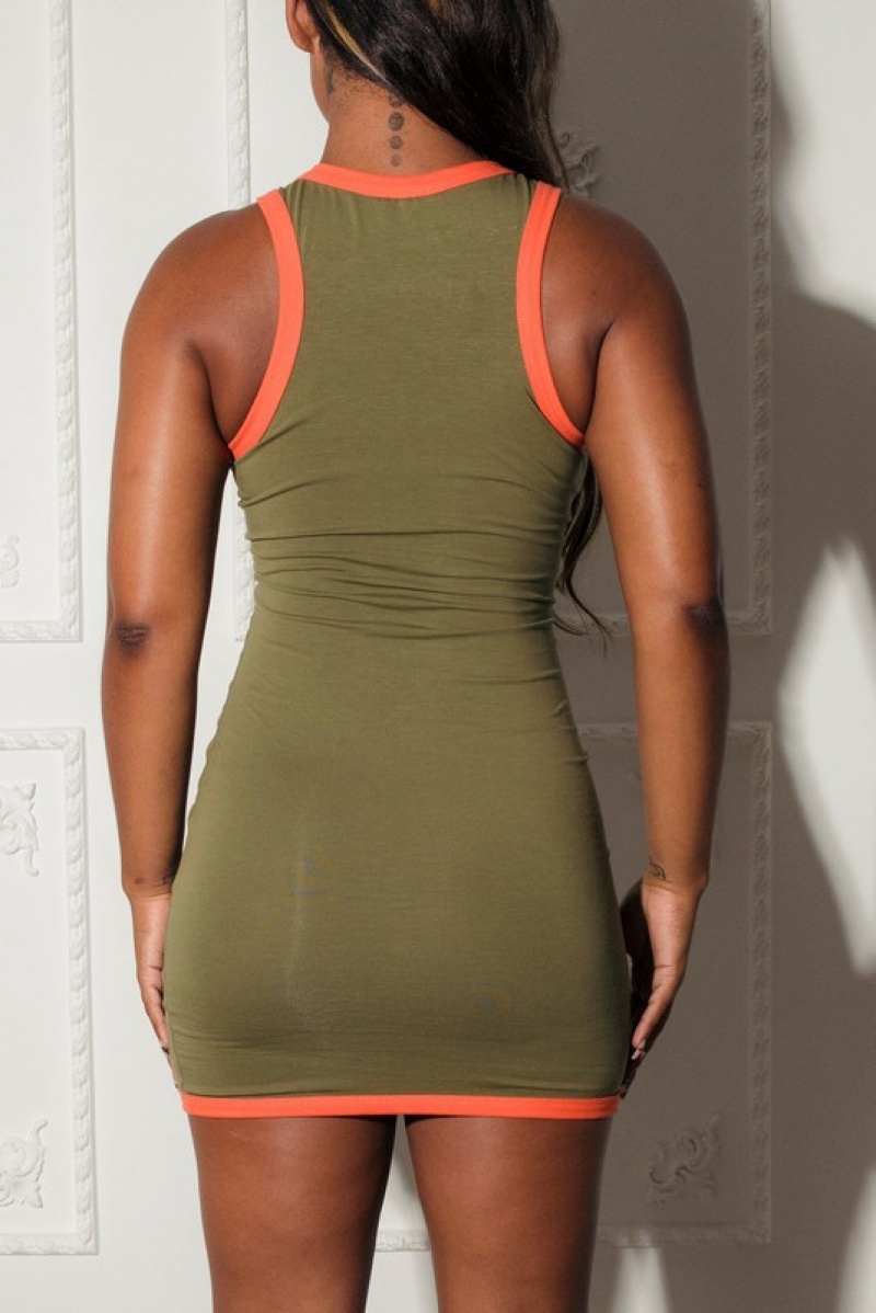 Women's Trapstar Contrast Dress Khaki / Orange | USA-038519