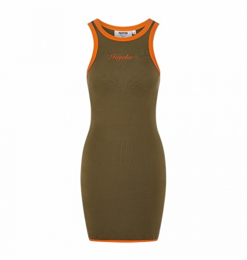 Women\'s Trapstar Contrast Dress Khaki / Orange | USA-038519